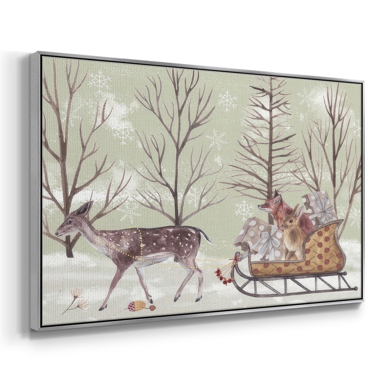 Christmas Time II - Framed Gallery Wrapped Holiday Canvas - 27 x 41 - Silver Frame