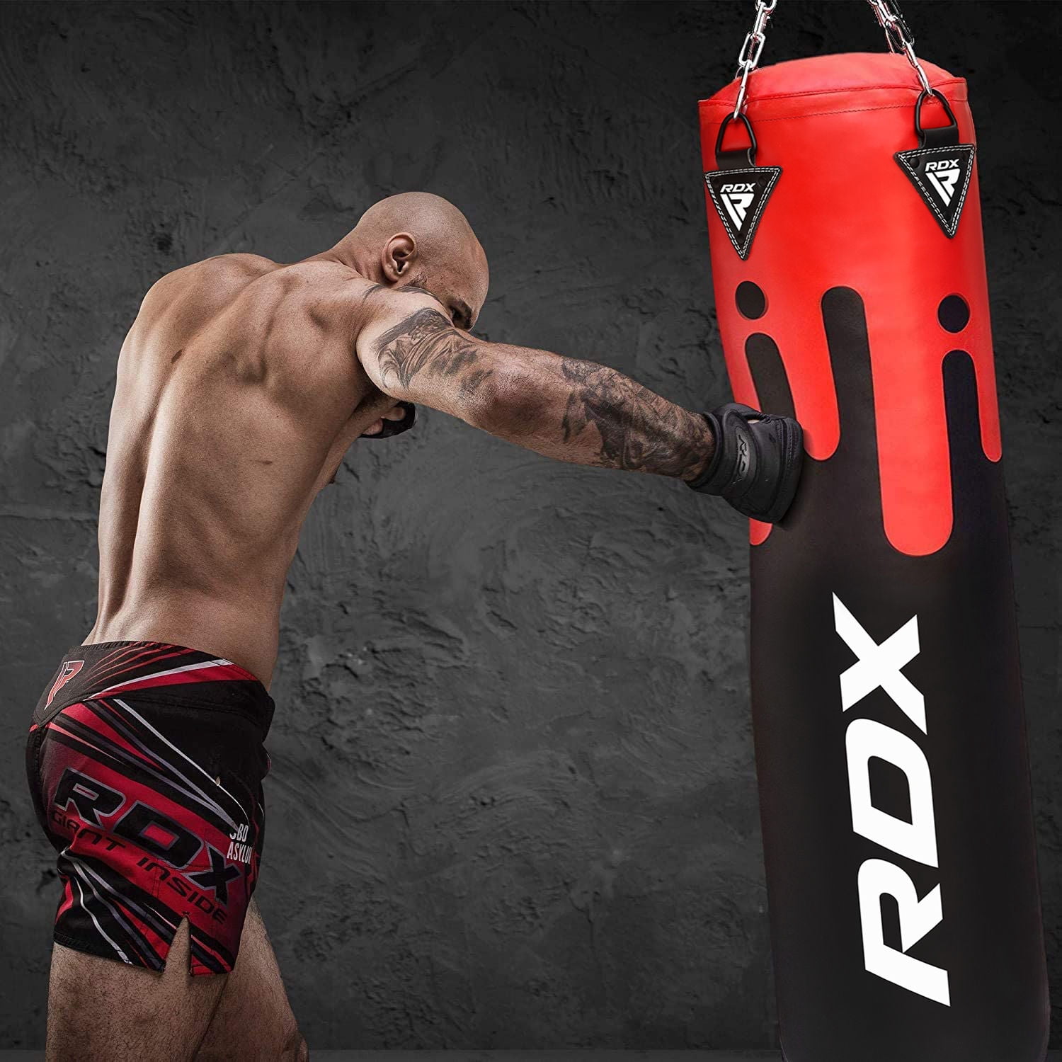 RDX Punching Bag Unfilled Anti Swing Set Kick Boxing MMA Training Gloves Heavy Punching Mitts Hanging Chain wall Bracket Muay Thai 4PC Martial Arts 4FT 5FT
