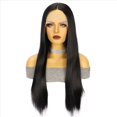 thumbnail image 5 of Peluca Sin Pegamento con Diadema de Fibra Dividida Media Frontal de Encaje de Pelo y Liso Negro para Mujer para Uso Diario y Cosplay, 5 of 5