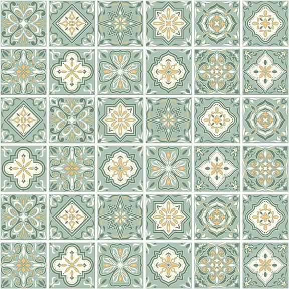 36PCS Green and Yellow Peel and Stick Tile Stickers 4x4 inch Wall Stickers Waterproof Detachable PVC Wall Tile