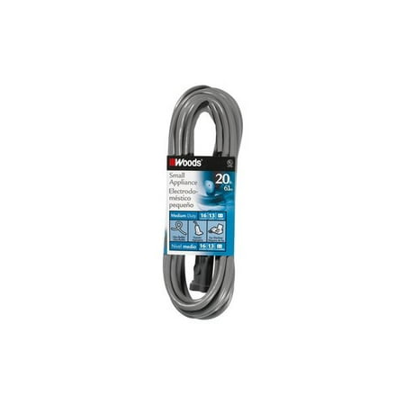 Woods 990547 16/2 SVT Small Appliance Extension Cord, 20-Foot, Gray