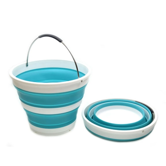 SAMMART Set of 2 Collapsible Plastic Bucket - Foldable Round Tub - Portable Fishing Water Pail - Space Saving Outdoor Waterpot, size 31cm dia (Bright Blue)