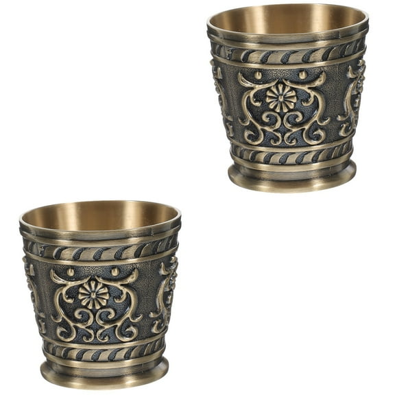 Set of 2 Bronze Shot Glass Whiskey Glasses Beverage Cup Chalice Water Tea Cups