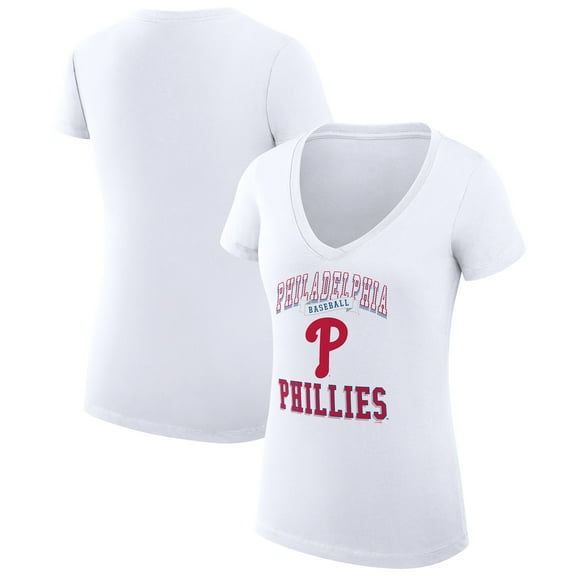 Women's G-III 4Her by Carl Banks White Philadelphia Phillies Super-Slim Fit Lightweight Team Logo Graphic V-Neck T-Shirt