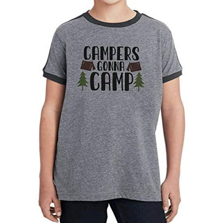 

7 ate 9 Apparel Kids Campers Gonna Camp Grey Retro Ringer Tee