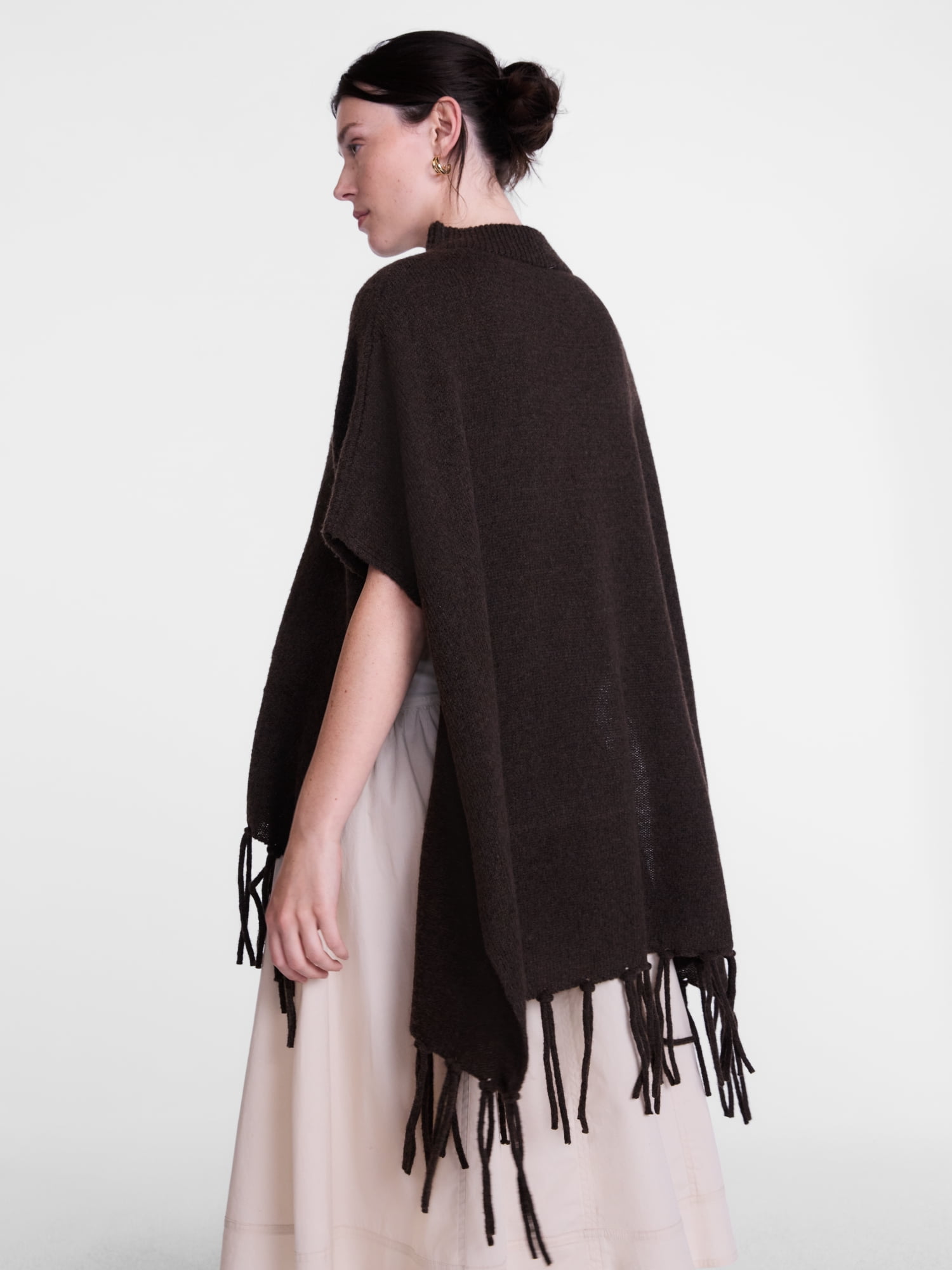 Scenario Women's Mock Neck Fringe Poncho, Sizes S-XL
