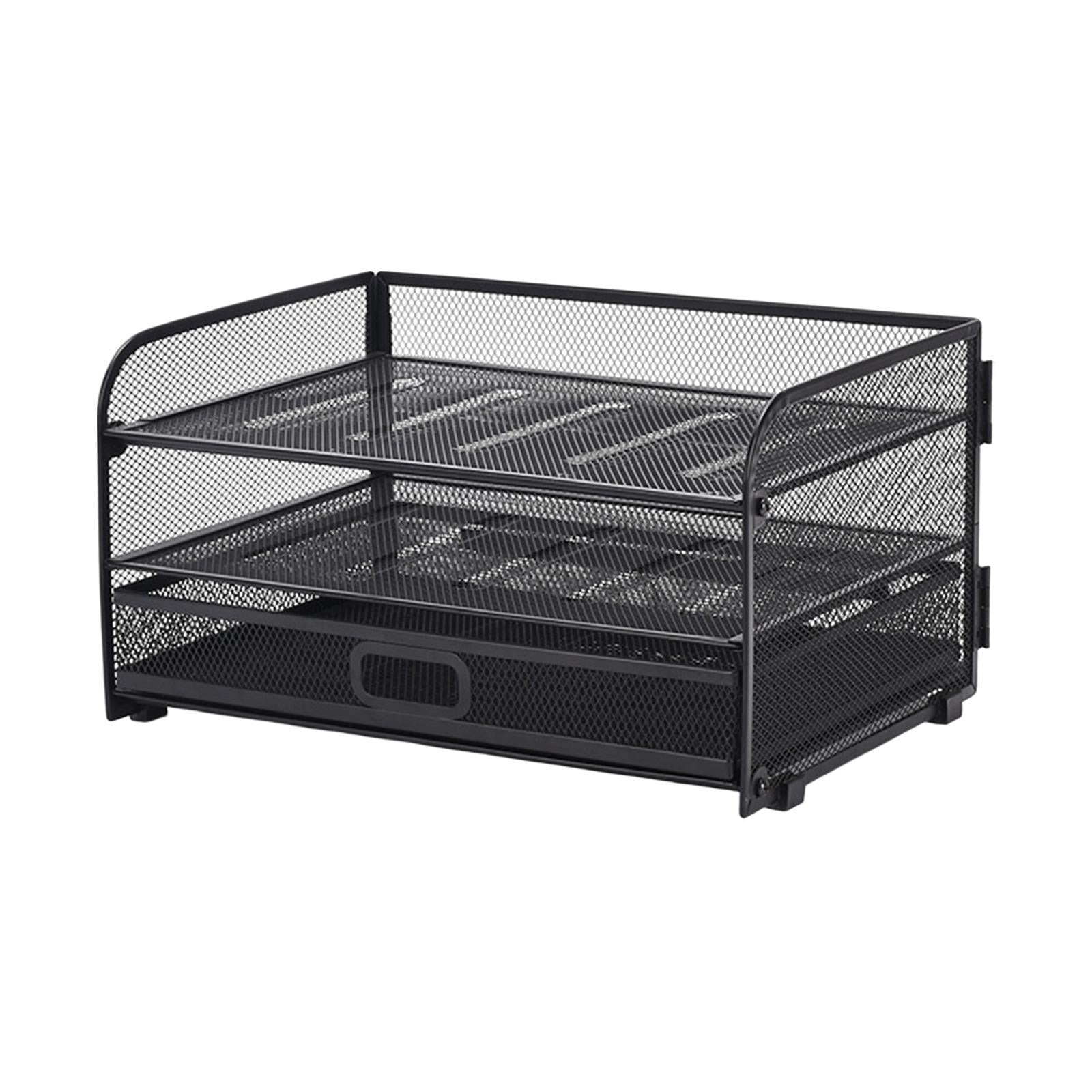 Desk Organizer File Holder Mesh Desktop File Sorter Organizer Office Accessories Organization Metal Folding Document File Tray Rack Desktop with 1 Drawer