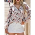 thumbnail image 7 of Weardear Women Boho Floral V Neck Dressy Blouses Puff Long Sleeve Elegant Chiffon Tops, 7 of 7