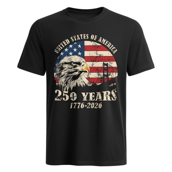 GHUALURU Men's Patriotic Eagle 250 Years T-Shirt, 1776-2026 USA Flag Graphic Cotton Tee, America Anniversary Shirt,Black,2XL