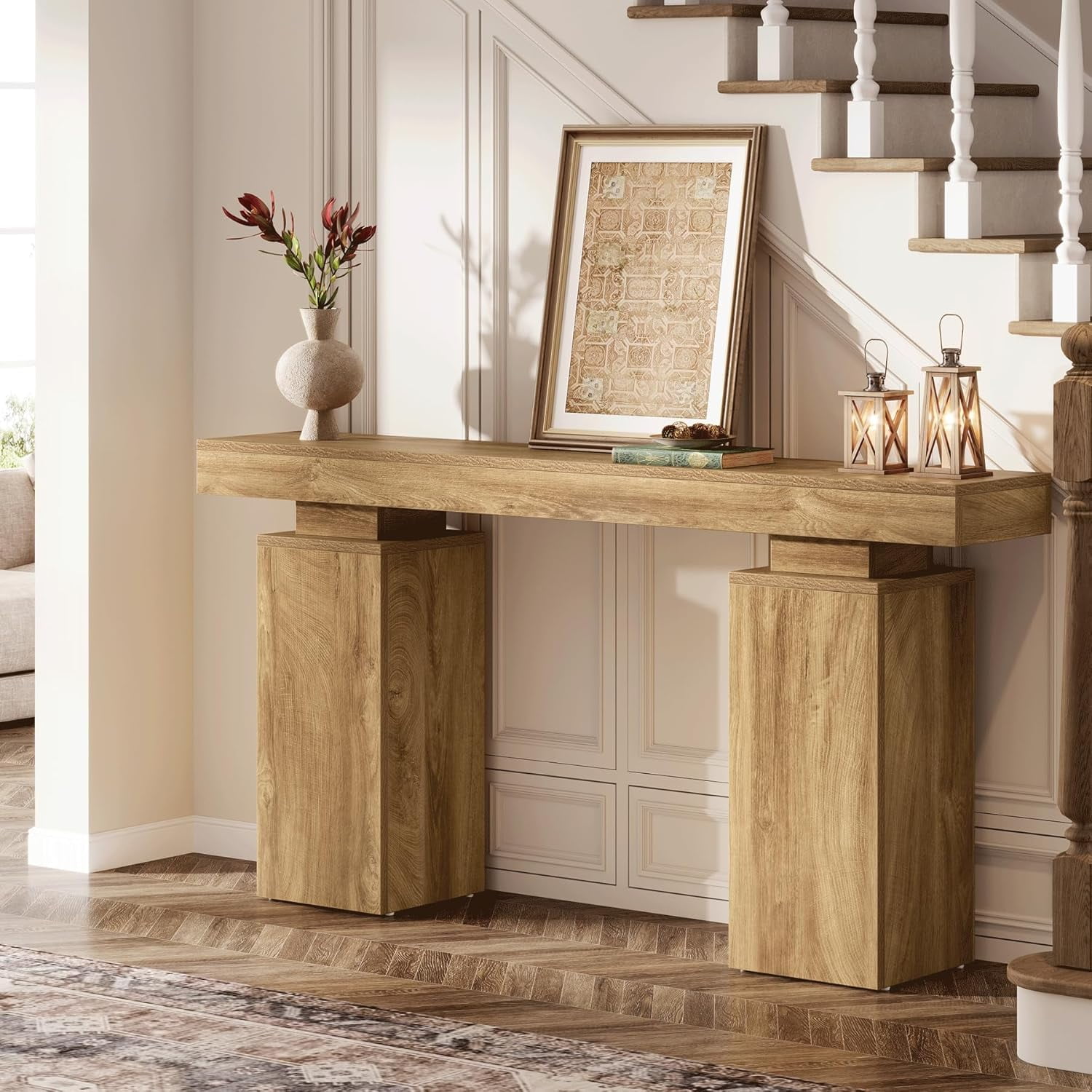 Tribesigns 63-Inch Long Console Table, Farmhouse Entryway Table Behind Couch
