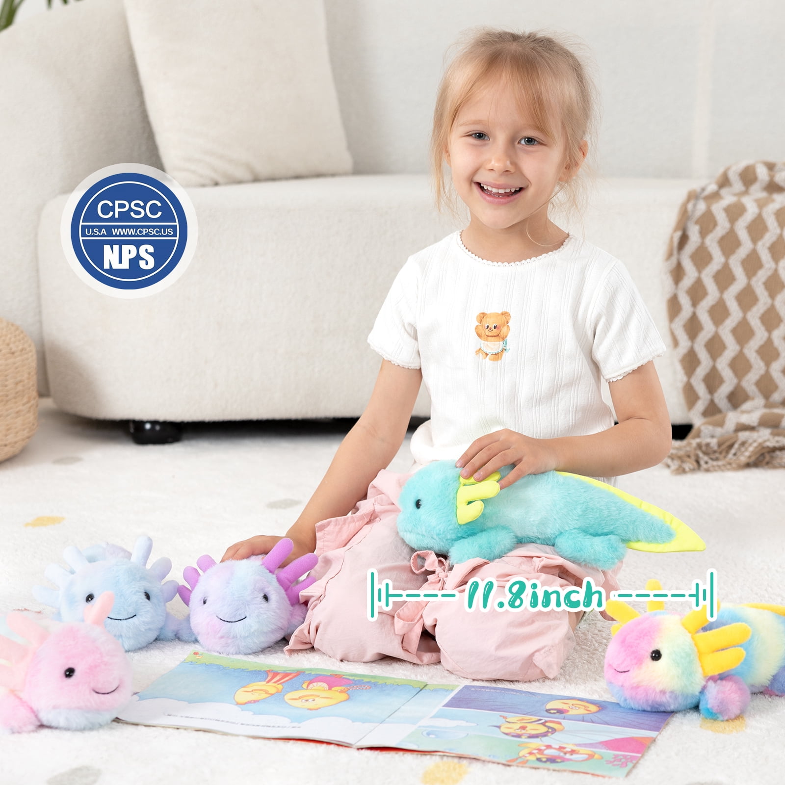 MorisMos 6 Pack Glow in Dark Axolotl Stuffed Animals, Soft Cute Rainbow Salamander Plush Toys