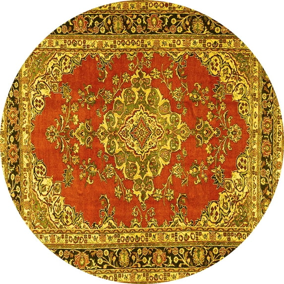 Ahgly Company Indoor Round Medallion Yellow Traditional Area Rugs, 7' Round