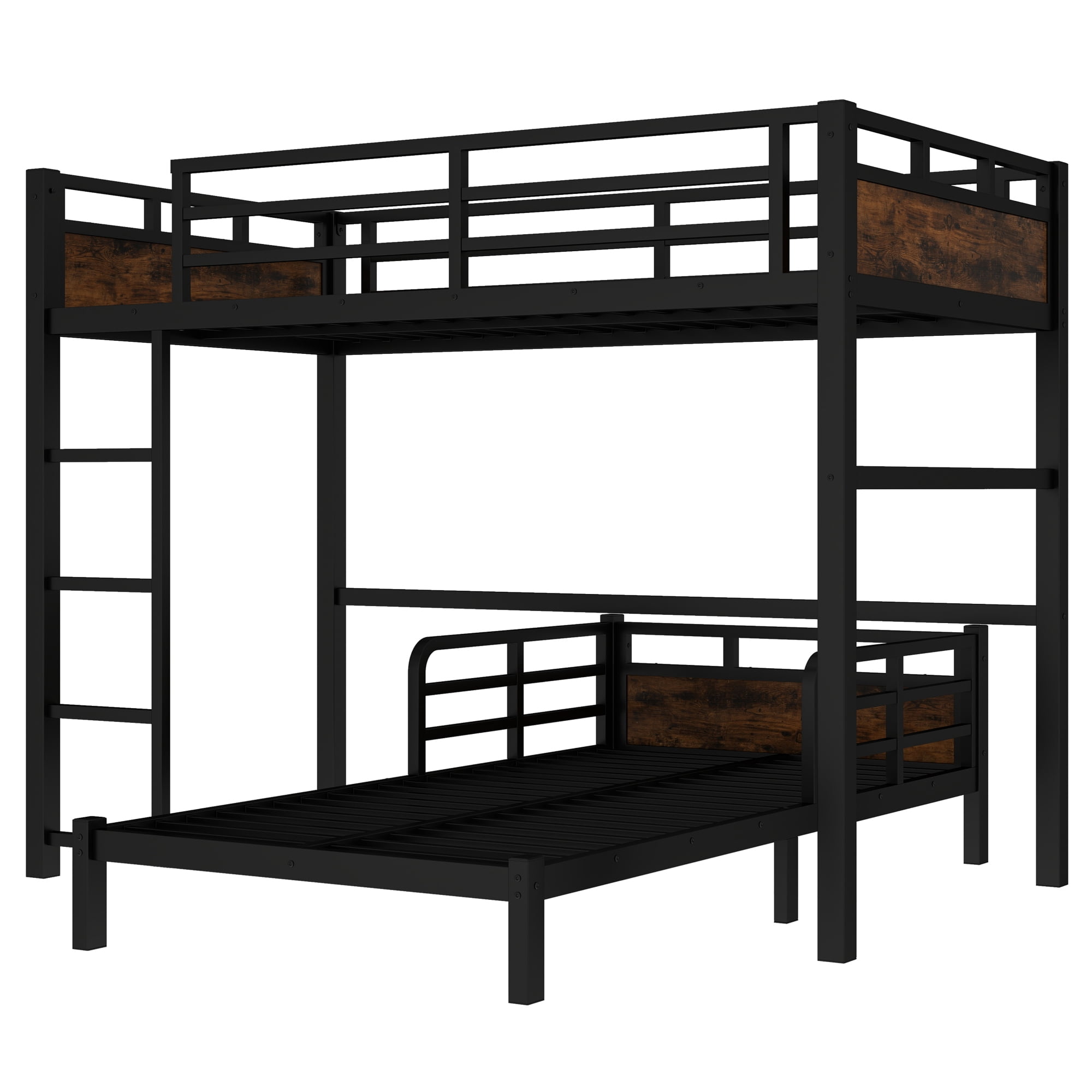 Leumius Twin XL Over Twin XL Metal Bunk Bed with Guardrails, Noise-free & Under-Bed Storage,Metal Loft Bed and Metal Platform Beds,Black