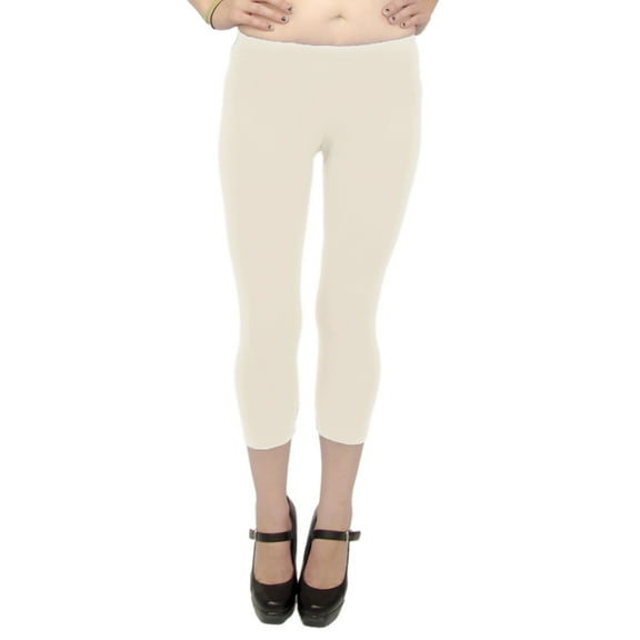 Vivian's Fashions Capri Leggings - Cotton, Misses Size (Ivory, 5X)