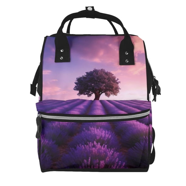 Easygdp Lavender Field Sunset para Bolsa de Bebé de Gran Capacidad con Múltiples Bolsillos, Bolsa de Pañales para Padres, Bolsa de Viaje Organizada y Elegante