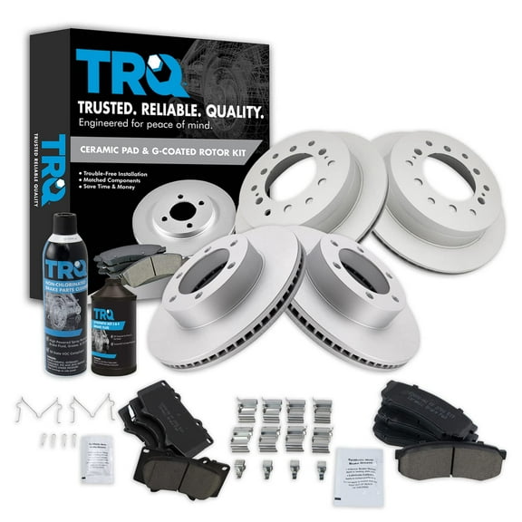 TRQ Ceramic Pad & Brake Coated Rotor Front Rear Kit w/Fluids for Toyota Sequoia BKA23084