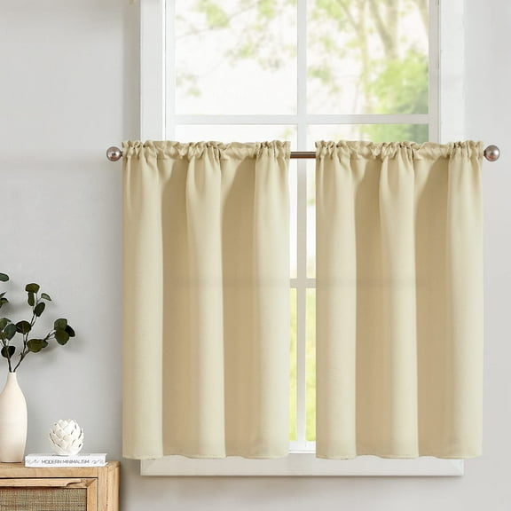 Curtainking Blackout Kitchen Curtains 34x36 inch 2 Panels Rod Pocket Short Window Panels for Bathroom Beige