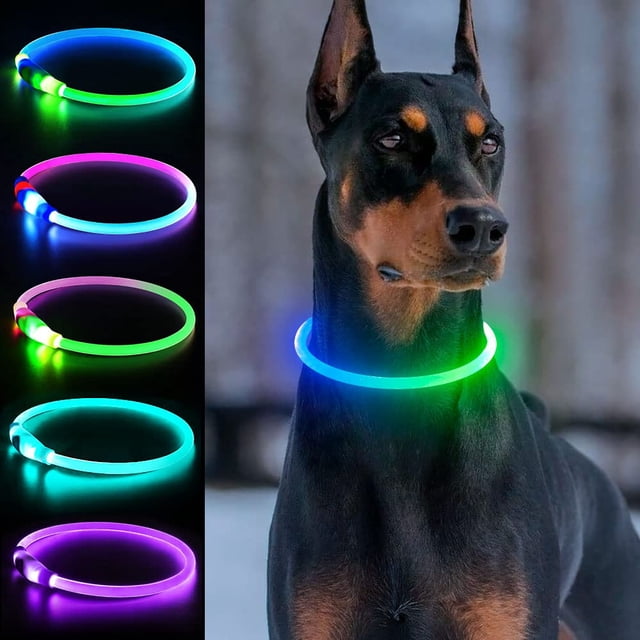 Collar LED para perros Dlitk, multicolor, recargable por USB, 70 cm