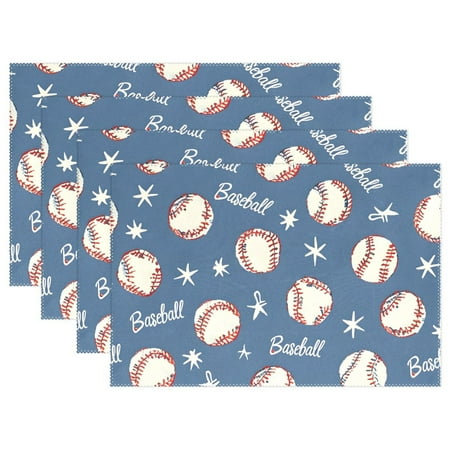 

Ryvnso Placemats Set of 4 Blue Baseballs Stars Dining Mats Heat-Resistant Non-Slip Washable Table Mat