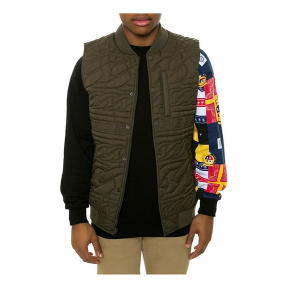 Crooks & Castles Mens The Chain Lux Quilted Vest, Green, Small