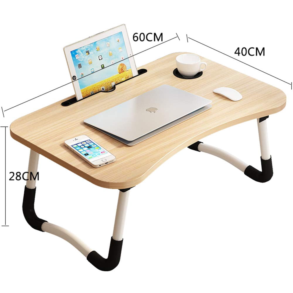 Lap Desk With Storage Drawer  Holders For Cup And Tablet Laptop Bed Tray Table Foldable Stand Portable Standing Sofa Couch Floor (23" Walnut)