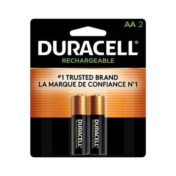 Duracell Rechargeable AA Batteries, 2 Count Pack, Double A Battery for Long-lasting Power, All-Purpose Pre-Charged Battery for Household and Business Devices