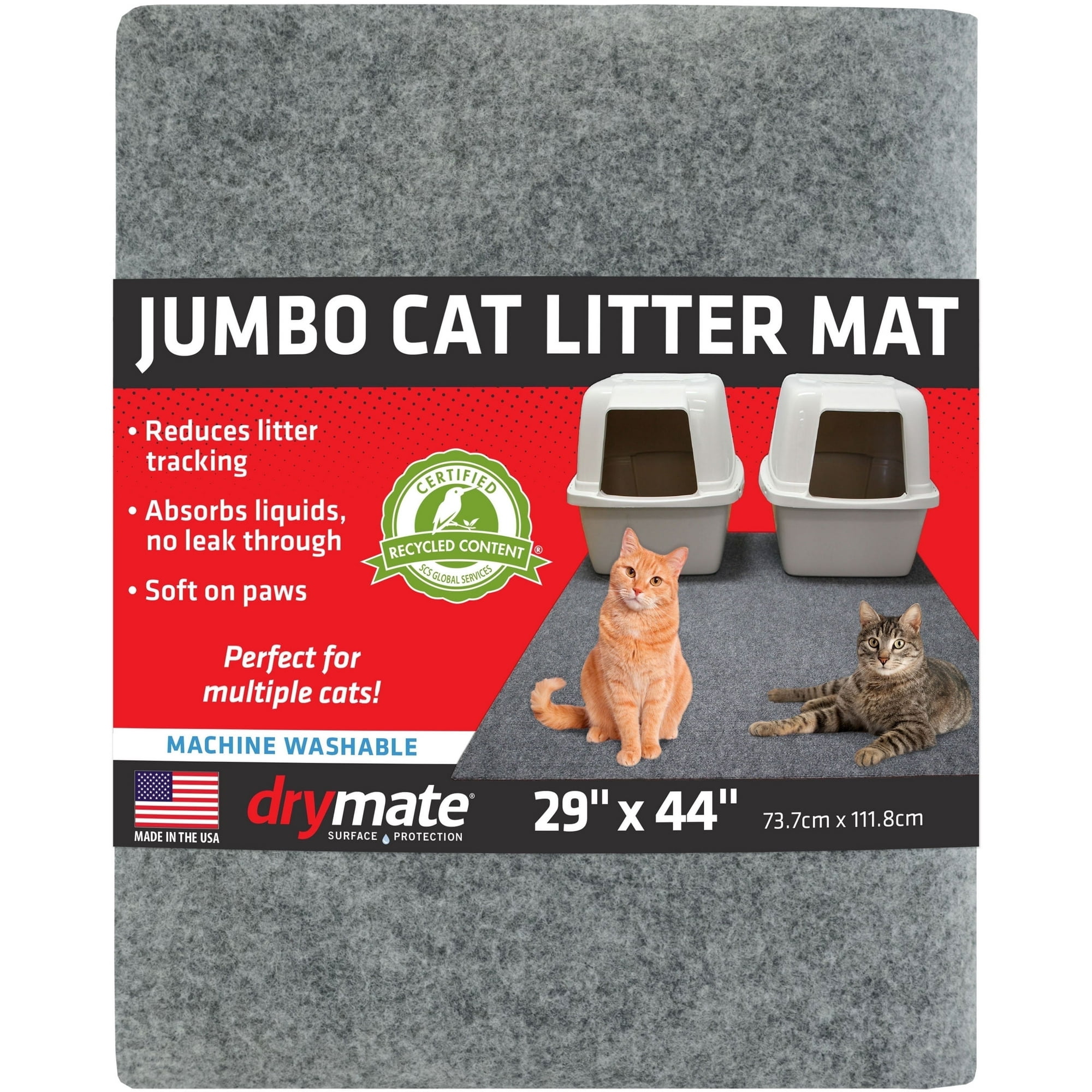 Drymate Jumbo Cat Litter Box Mat, Waterproof Urine-Proof, Absorbent, Machine Washable, Contains Mess, Soft on Paws, Kitten Supplies 29x44, Light Grey