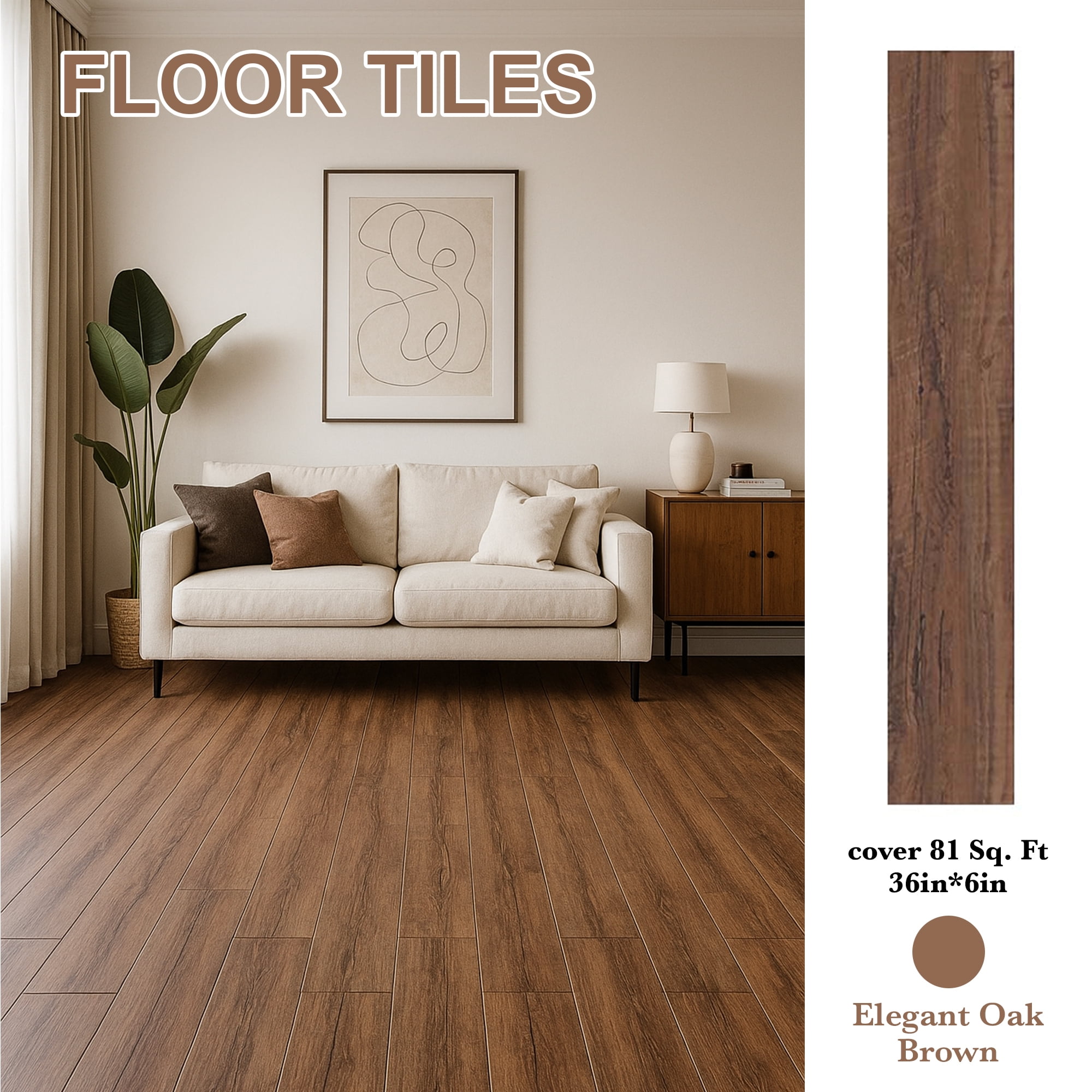 6''W x 36''L Peel & Stick, Vinyl Plank Flooring, Wood Grain, Self-adhesive And Waterproof Tile Sticker, DIY Stickers-for Decorating Living Rooms, Bedrooms, Offices,,54pcs (cover 81 Sq. ft)