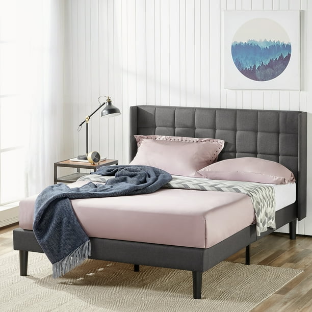 Zinus Dori 42" Upholstered Platform Bed with Wingback Headboard, King