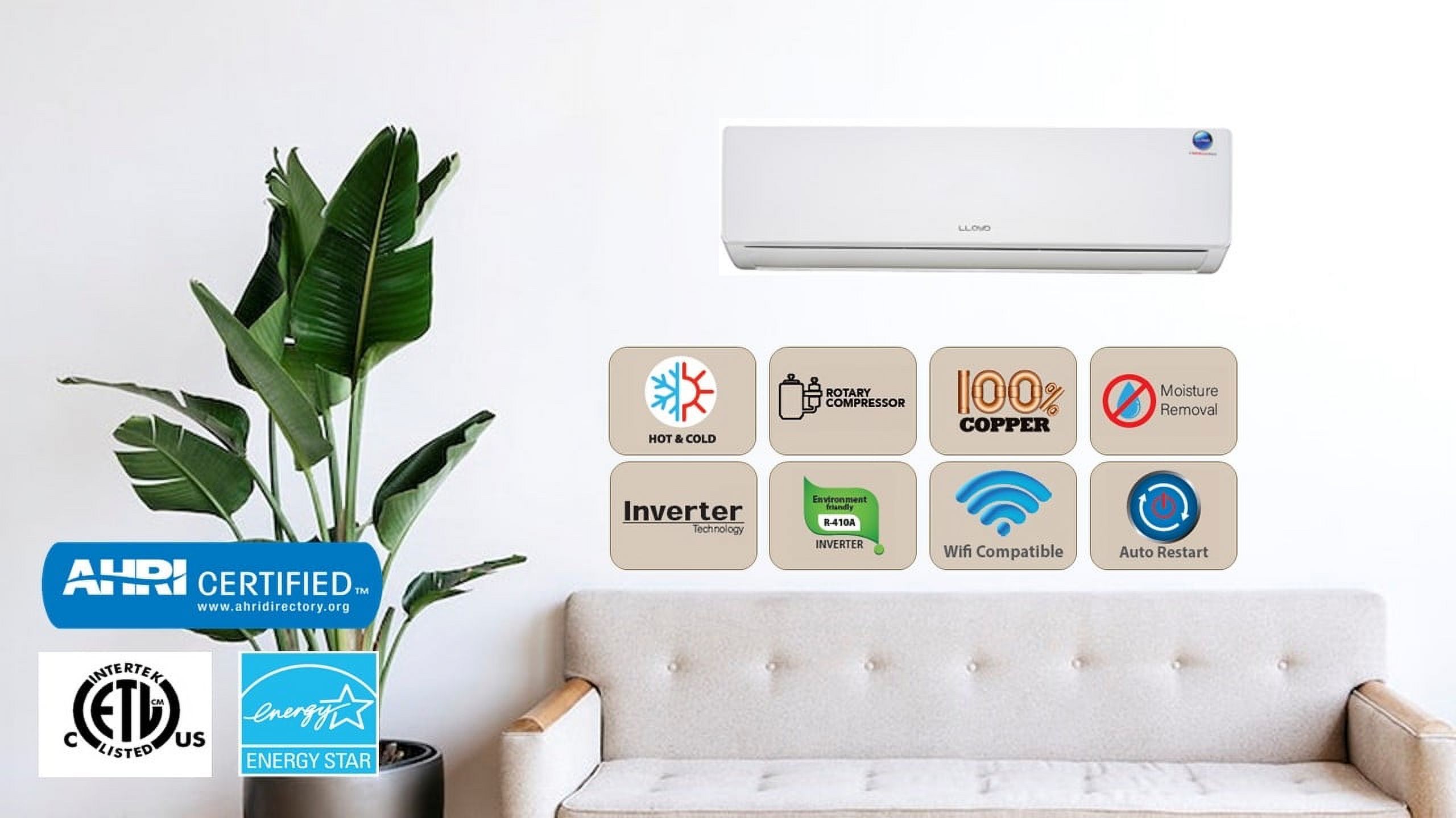 Lloyd North America 24,000 BTU 208-230V Ductless Mini-Split Air Conditioner and Heater with 16-ft Installation Kit and Wi-Fi
