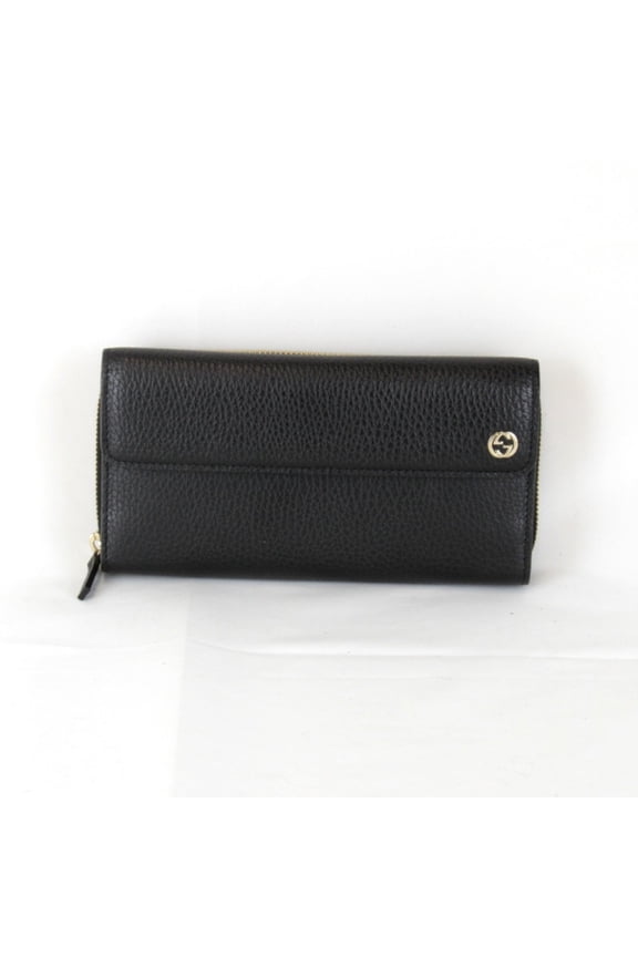 Pre-Owned GUCCI Interlocking G 449397-1147 Long Wallet Leather Black Women's (Good)