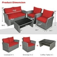 thumbnail image 2 of Gymax Ensemble de Conversation en Rotin pour Patio 4 Pcs Ensemble de Meubles d'Extérieur avec Coussins Rouges, 2 of 10