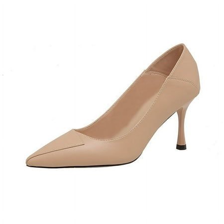 Soft Leather High Heels Black Job Low Heel Shoes