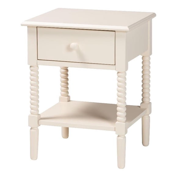 Baxton Studio Braith Table de Nuit Style Ferme Ivoire à Tiges en Bois à 1 Tiroir