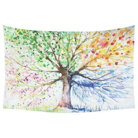 - PHFZK Watercolor Home Decor, Four Season Tree Abstract Modern Painting Artistic Artwork Tapestry Wall Hanging Sets 60 X 90 Inches