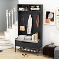 thumbnail image 4 of Costway 69" Tall Hall Tree with Seat Cushion Open Compartments Hooks Lift-top Storage Black, 4 of 10