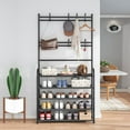 thumbnail image 3 of 3-in-1 Entryway Coat Rack with Shoe Rack, 31*10*65 inches Coat Clothes Rack Shoe Storage Bench, Multipurpose Hat and Shoe Storage Rack with 5-Tier 8 Hooks, Suitable for Hat, Clothes, Shoes, Key, 3 of 10