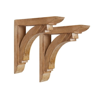 American Art Decor Wood Decorative Corbels Wall Shelf Brackets, Set of 2, Natural 6.6" x 6.6" x 1.2"