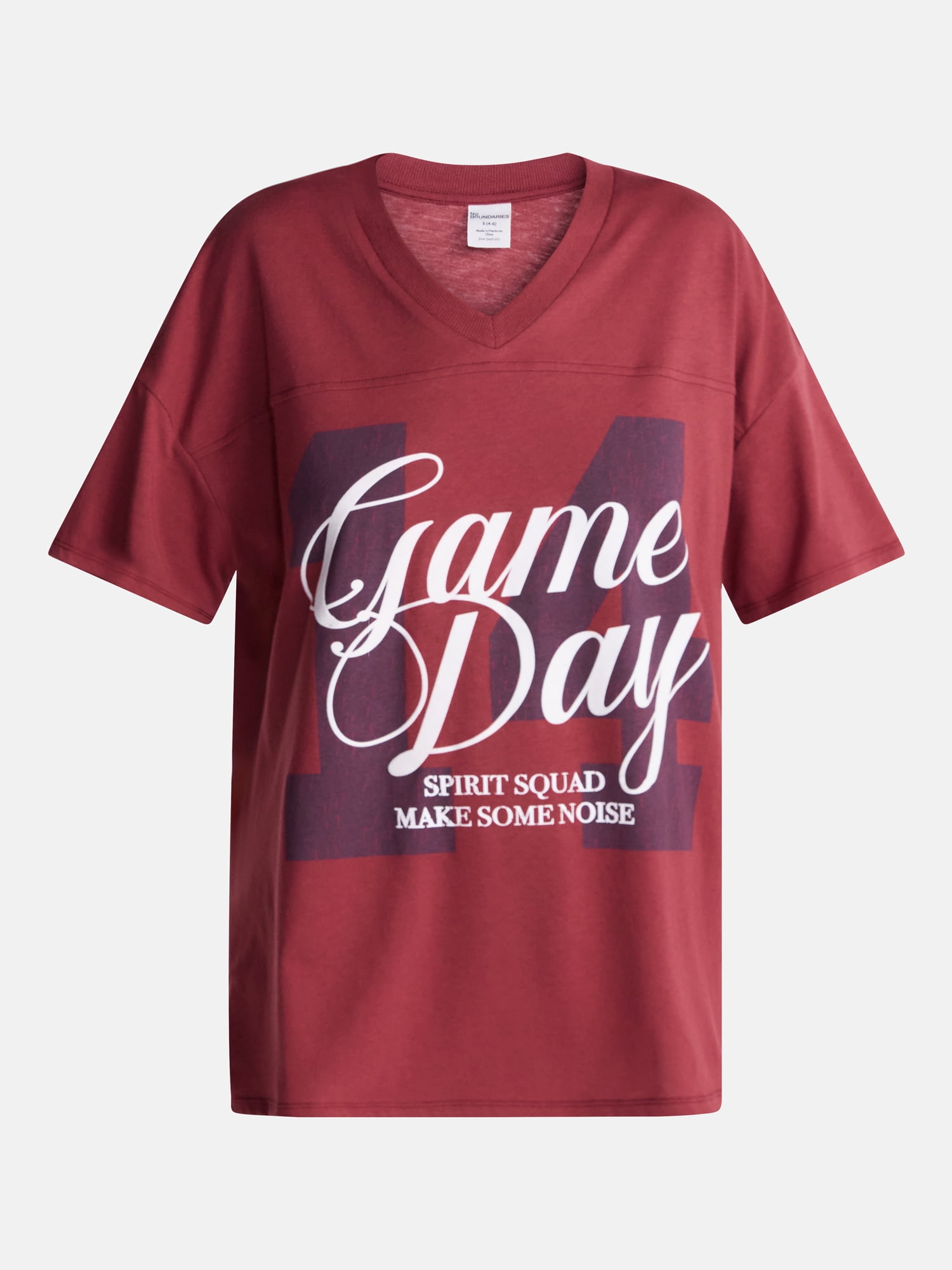 No Boundaries Oversized Graphic V Neck Football Tee, Women's XXS-XXL