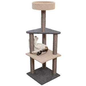 Animooos - 4-Tier Arbre de chat tapissé, 46" Hauteur, gris et beige
