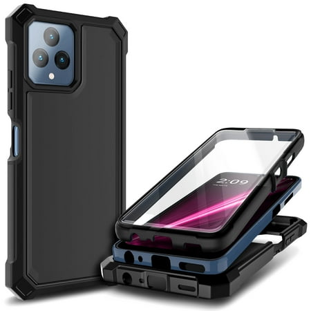 Nagebee Phone Case Compatible for T-Mobile REVVL 6 5G / Revvl 6x 5G with [Built-in Screen Protector], Full-Body Protective Shockproof Rugged Bumper Impact Resist Durable Cover (Black)