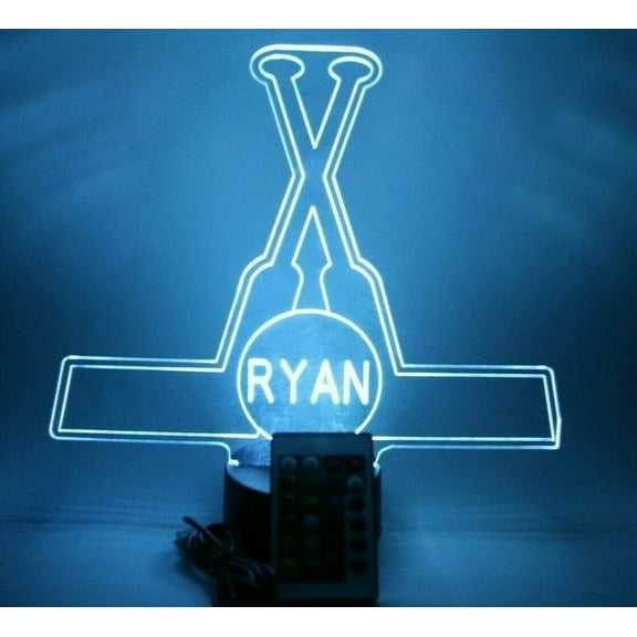 Hockey Sticks Puck Sports Team Player Fan Name Night Light Up Lamp LED Personalized Any Name Custom Desk Table Lamp, It's Wow, with Remote 16 Colors Changing, Free Engraving, Great Gift