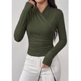 thumbnail image 3 of PRETTYGARDEN Womens Long Sleeve Shirts Fall V Neck Cross Wrap Going Out Top Ribbed Ruched Fitted Business Casual Clothes, 3 of 8