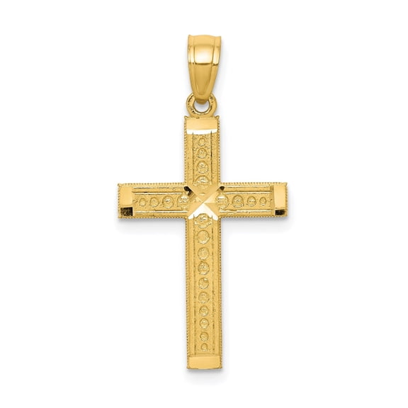 10k Gold Cross Pendant Necklace for Men and Women Solid Yellow Gold Religious Jewelry with Milgrain Detail Vintage Style Polished Design Spiritual Statement Bold Unisex Devotional Accessory