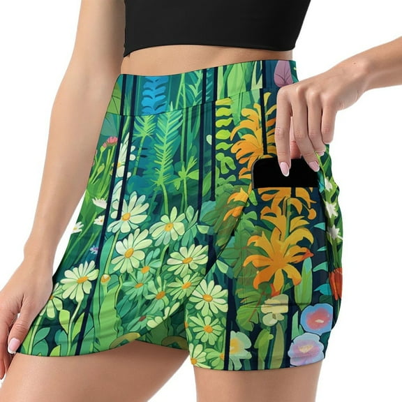 Shuihui Flower Tennis Skirt, Short Skirt, Mini Summer Fitness Running Shorts with Pockets
