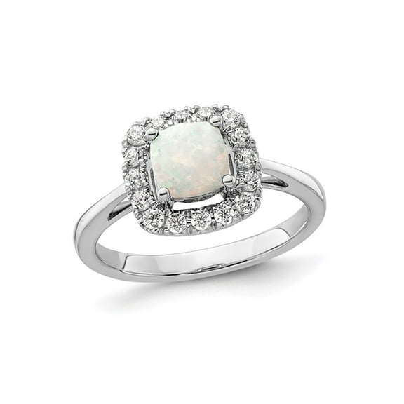 14K White Gold 6mm Opal Ring with Lab-Grown Diamonds 1/4 Carat (Ctw) for Women