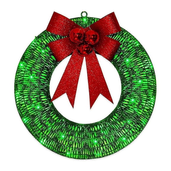 Pre-lit Outdoor Christmas Wreath Decoration, Christmas Decorations Outdoor Sacred Christmas Wreath With Lights Green