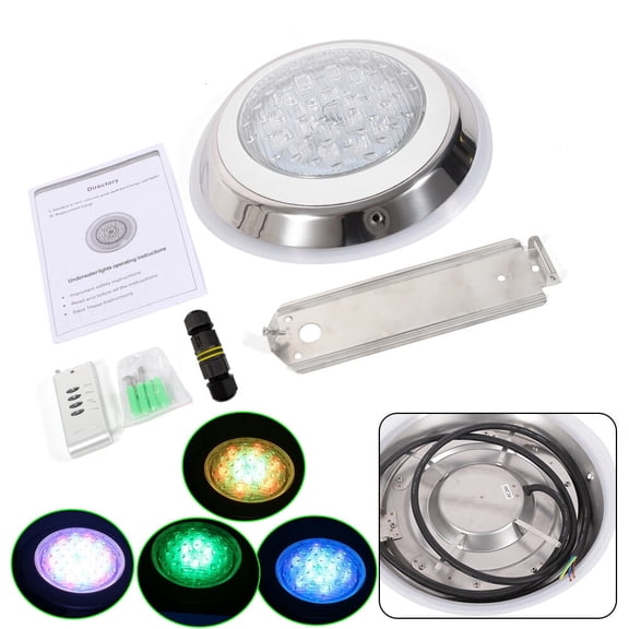 AC12V Underwater Pool Lights Inground Swimming Pools | RGB Color Changing LED Color Replacement Bulb with Remote Control (54W Stainless Steel PC)