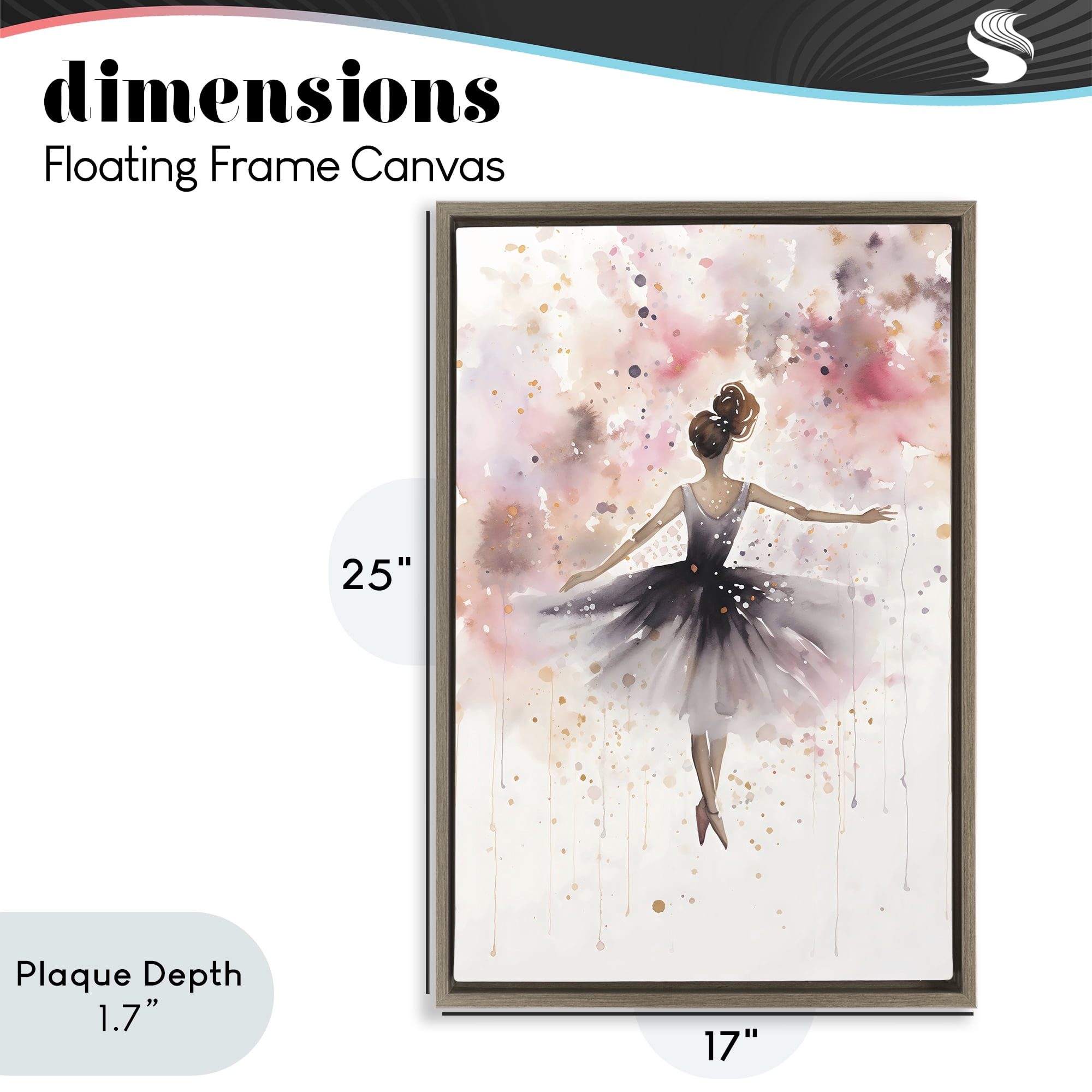 Stupell Industries Watercolor Ballerina Atmosphere Brown Framed Floater Canvas Wall Art, design by Creative Studio