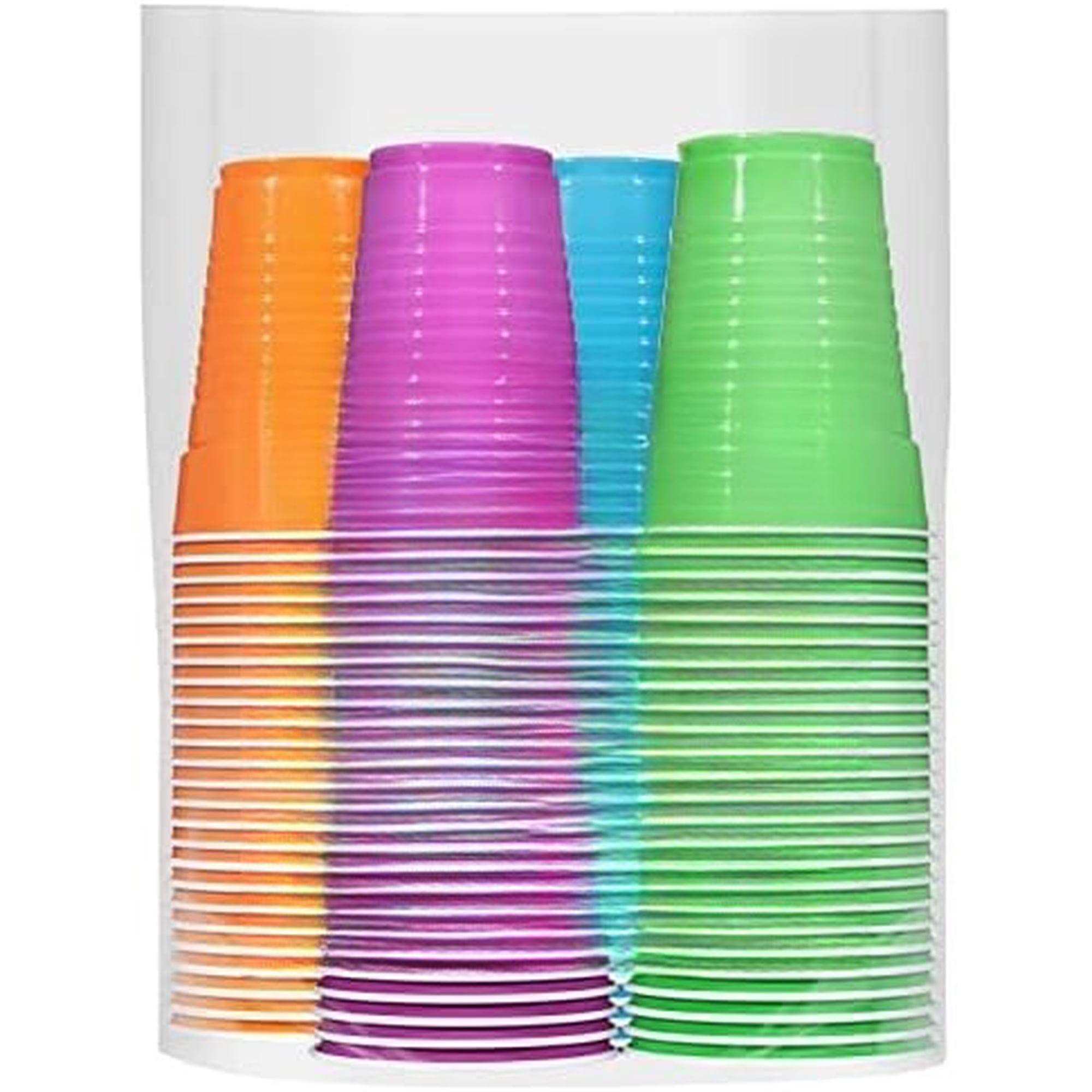 Party On Disposable Plastic Cups, Assorted, 16 Ounce, 100 Count